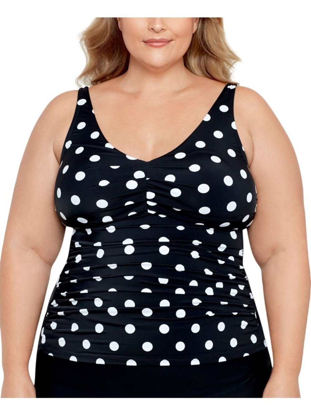NWT Swim Solutions Plus Size Tummy Control Tankini Swim Top Black / White 18W
